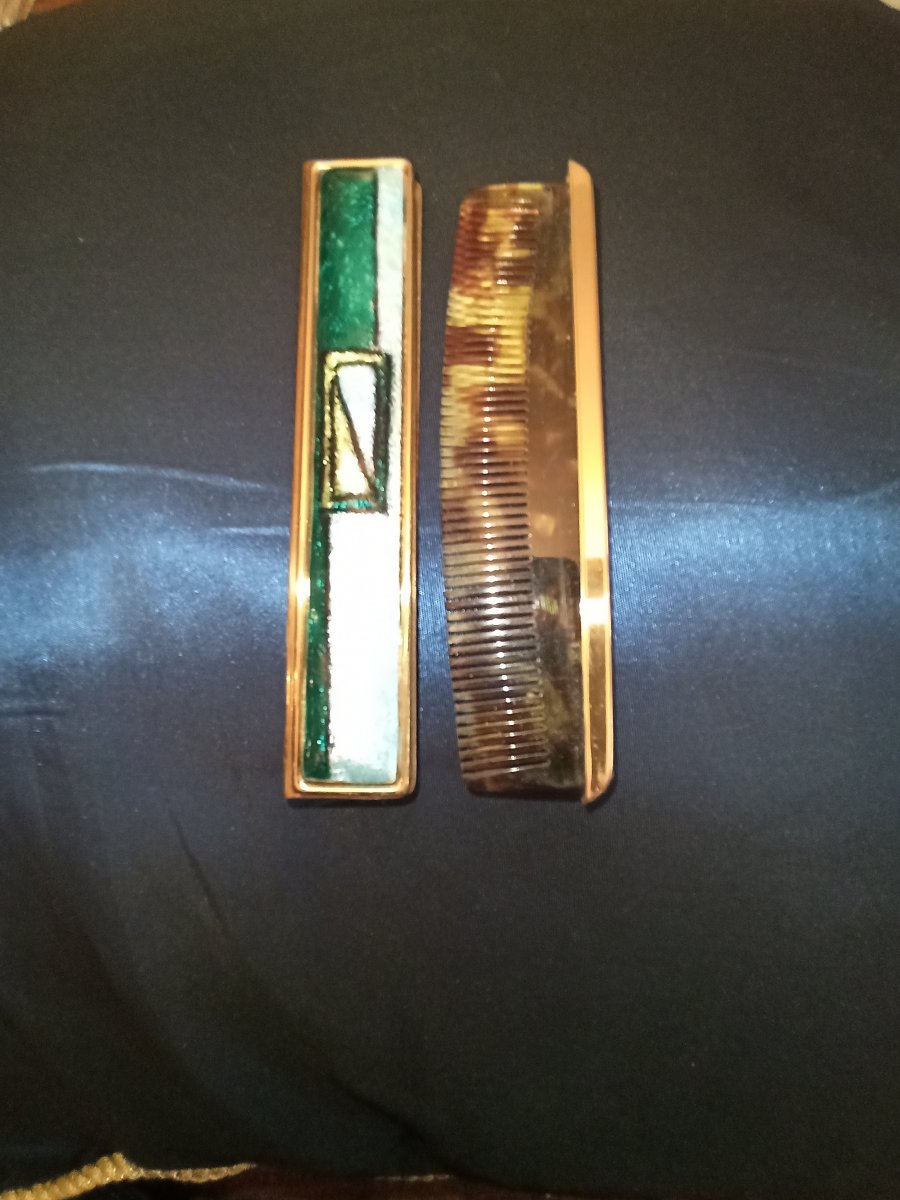 Bag Comb In A Limoges Email Case Around 1950-photo-2