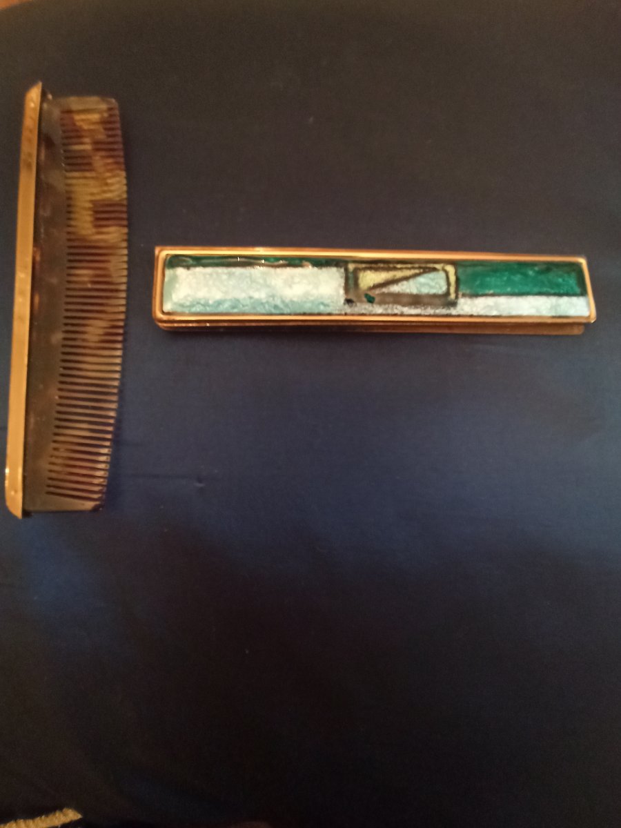 Bag Comb In A Limoges Email Case Around 1950-photo-1