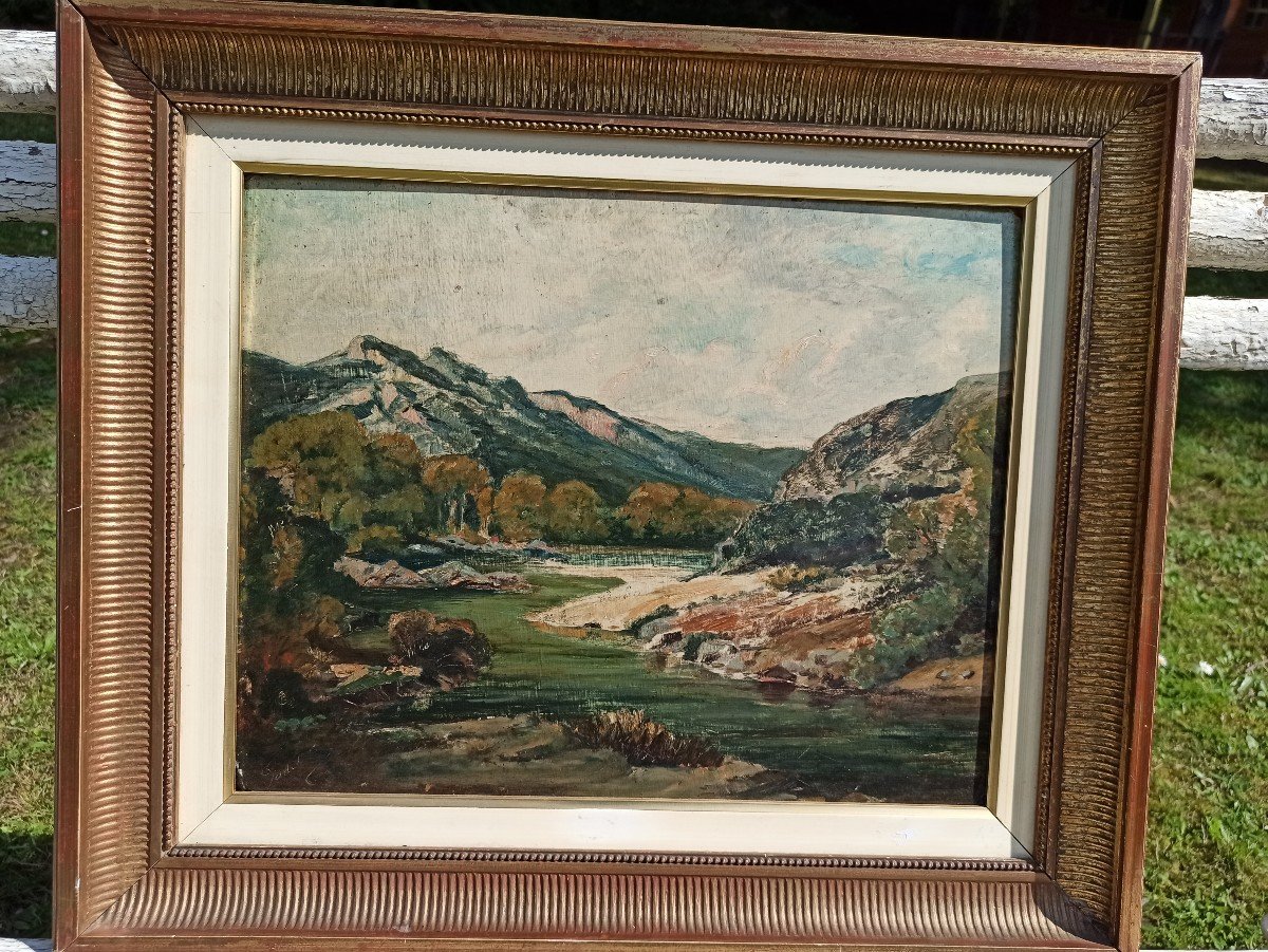 Oil On Cardboard Representing A Pyrenean Valley By Emile Godchaux Late Nineteenth-photo-3