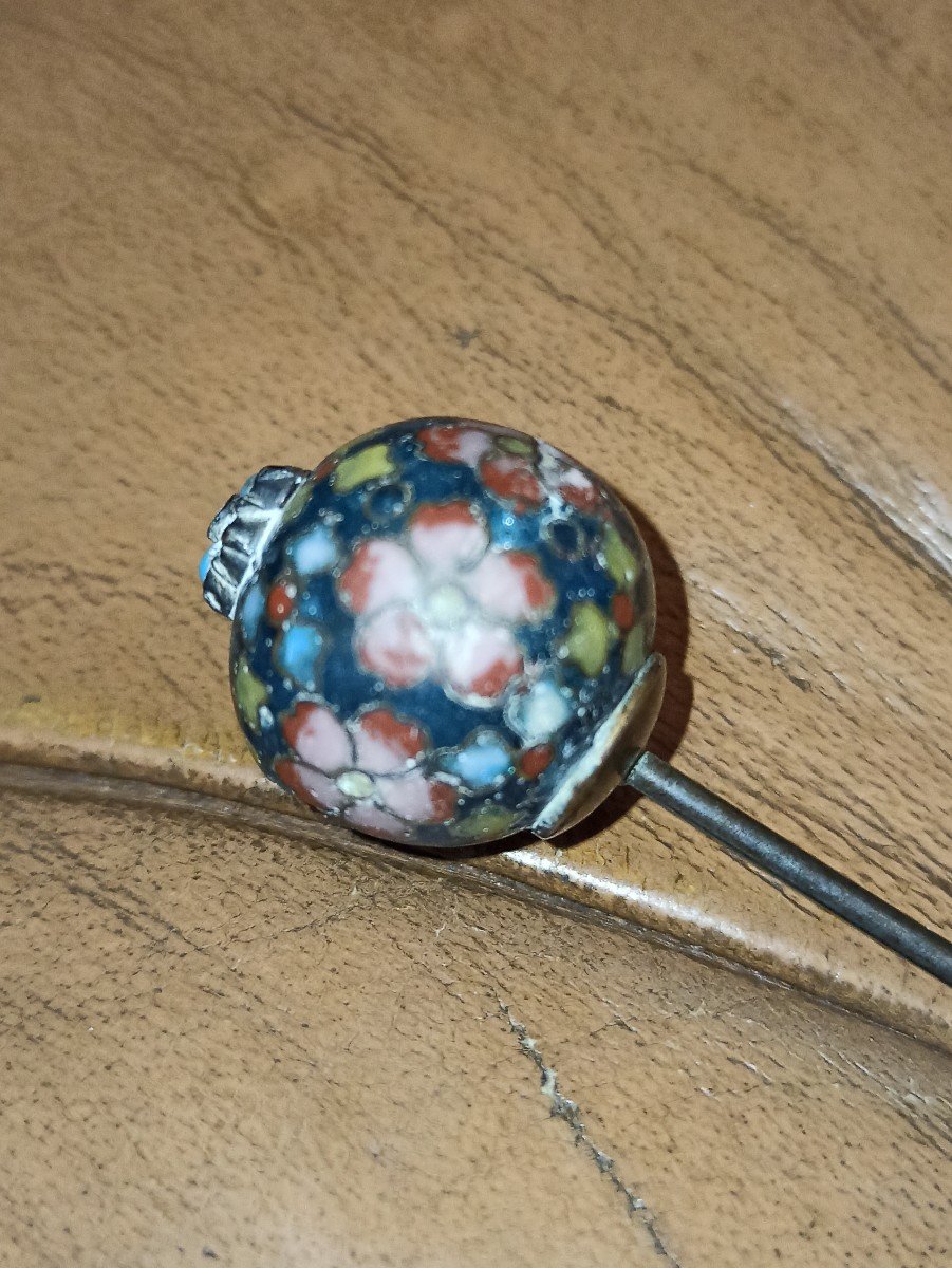 Épingle à Chapeau Ornée D Une Boule En émaux Cloisonnés Dans Le Style Des Cloisonnés De Pékin X-photo-4