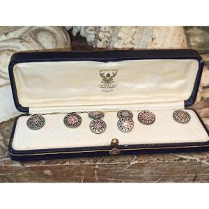 Box Of Collar And Cufflinks In Mother-of-pearl And Silver Signed By Riganti, Bangkok