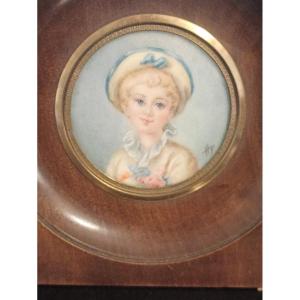 Portrait D Enfant Peint En Miniature Circa 1880