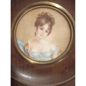 Miniature Painted Portrait Of Madame Récamier Late Nineteenth
