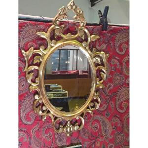 Miroir Ovale En Bois Doré De Style Baroque Italien époque XIXe