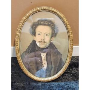 Miniature On Vellum Painted Of A Portrait Of A Man From The Romantic Period