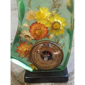 Barometer Decorated With An Inclusion Of Flowers Circa 1960