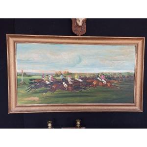 Oil On Panel Horse Racing Circa 1900