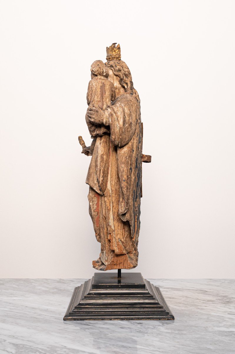 Statue Polychrome De La Vierge Marie En Bois Sculpté à La Main Du XVIe Siècle-photo-2