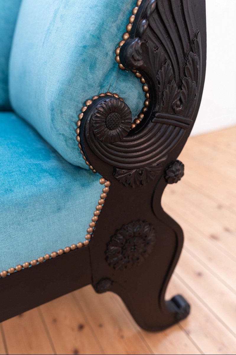 Fauteuil  Biedermeier Noire, Avec Velours Bleu-photo-4