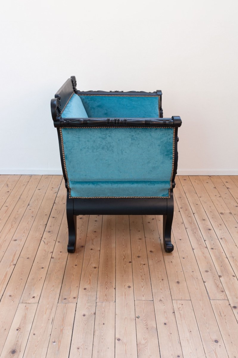 Fauteuil  Biedermeier Noire, Avec Velours Bleu-photo-3