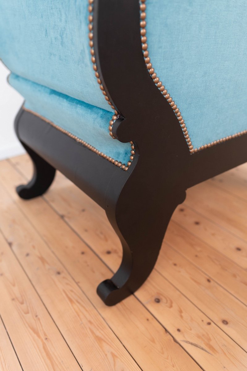 Fauteuil  Biedermeier Noire, Avec Velours Bleu-photo-7