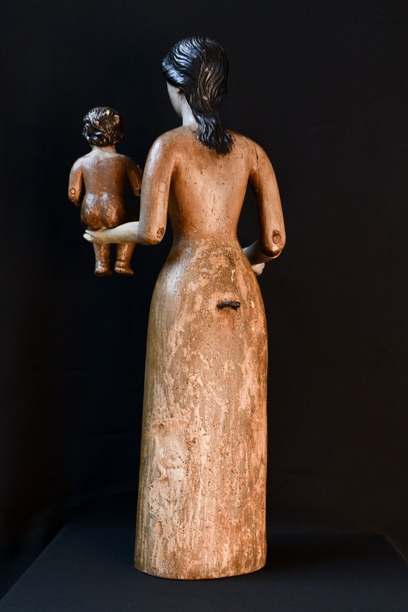 Madonna And Child, In Wood. 18th Century. Origin: Southern Europe-photo-3