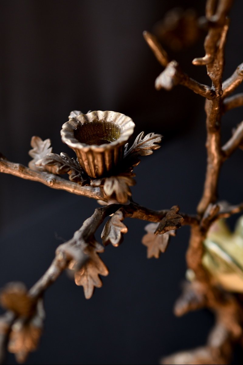 Bronze Candle Holder With Ceramic Birds And Flowers-photo-4