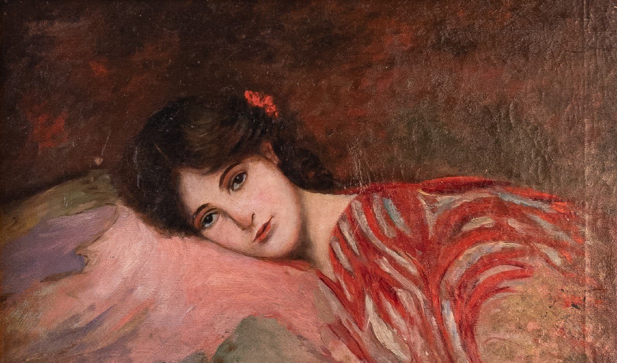 Pietro Persicalli (it) - Portrait d'Une Dame (années 1910) - Huile Sur Toile -photo-2