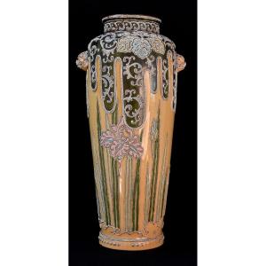 Japanese Slip Trailing Moriage Vase Ca. 1890 