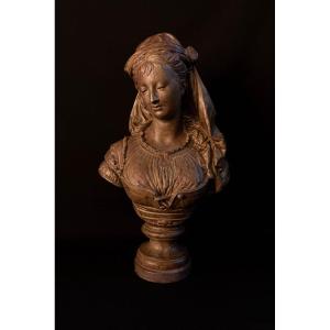 Terracotta Bust Of A Woman - Ernest Henri Dubois (1863 – 1931)