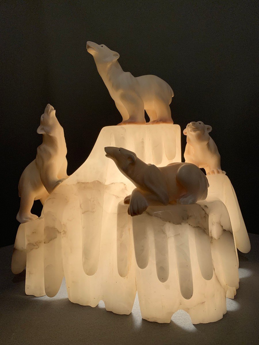 Lampe Aux Ours Polaires En Albâtre-photo-7