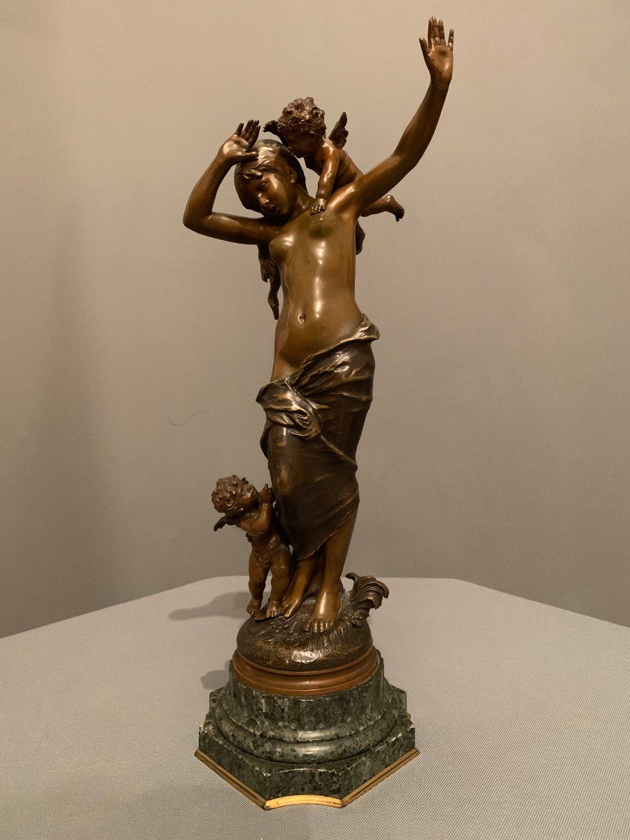 Bronze  "La Jeune-fille aux deux Amours" -  Auguste Moreau (1834-1917).-photo-2