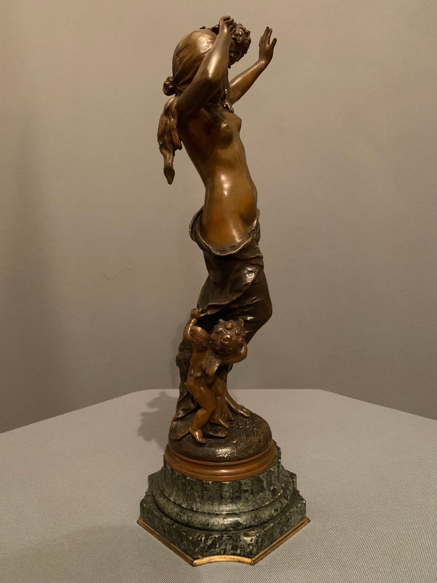 Bronze  "La Jeune-fille aux deux Amours" -  Auguste Moreau (1834-1917).-photo-4