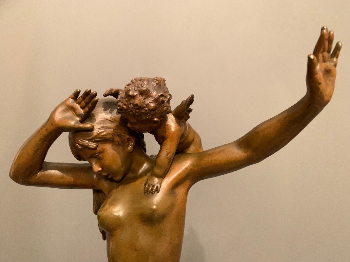 Bronze  "La Jeune-fille aux deux Amours" -  Auguste Moreau (1834-1917).-photo-5