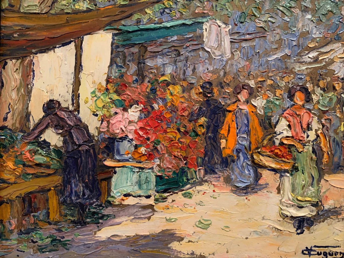 Victor Louis  Cuguen (1882-1969 ) - Le Marché Aux Fleurs De Toulon– 