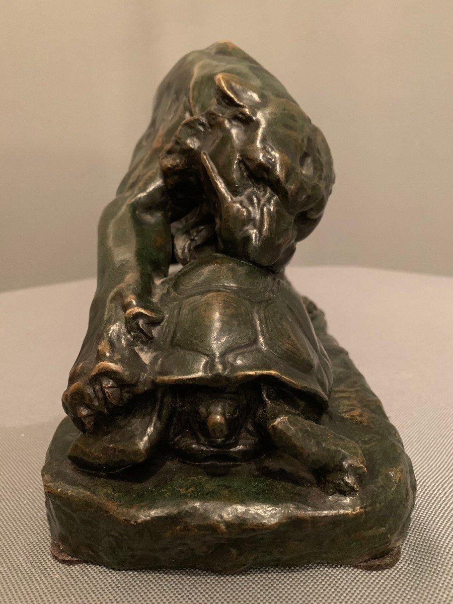 Bronze de Georges Gardet (1863-1939) -Le Tigre et La Tortue--photo-3