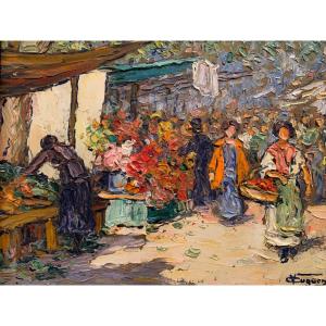 Victor Louis  Cuguen (1882-1969 ) - Le Marché Aux Fleurs De Toulon– 