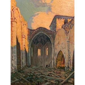 Eglise En Provence Après Les Bombardements. Fély-mouttet (1893-1953).