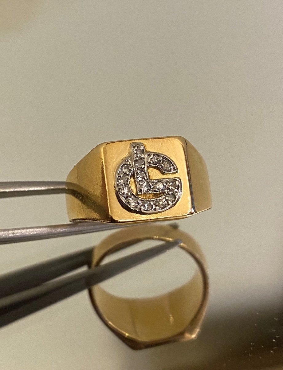 Old Signet Ring In Gold, Platinum And Diamonds.-photo-4