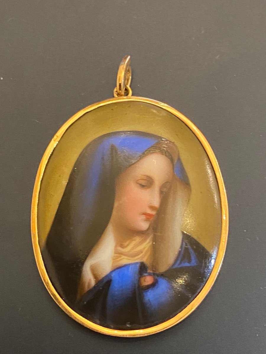 Old Gold Pendant And Miniature On Porcelain-photo-3