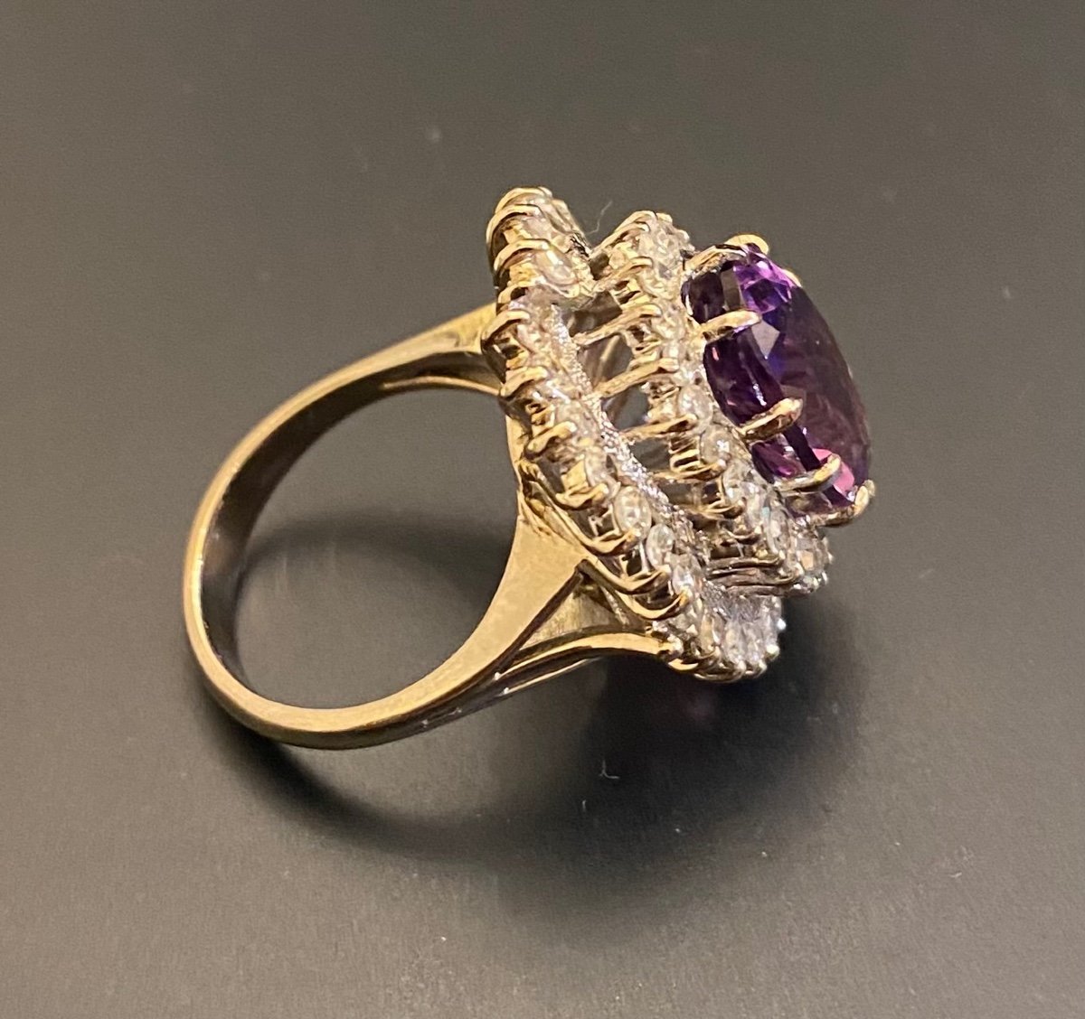 Old Gold, Amethyst And Diamond Ring-photo-4