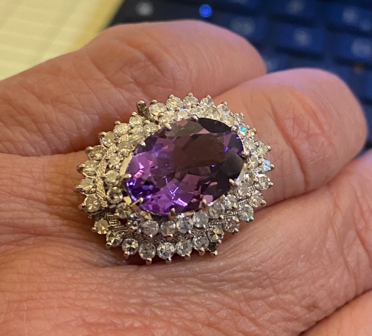 Old Gold, Amethyst And Diamond Ring-photo-4