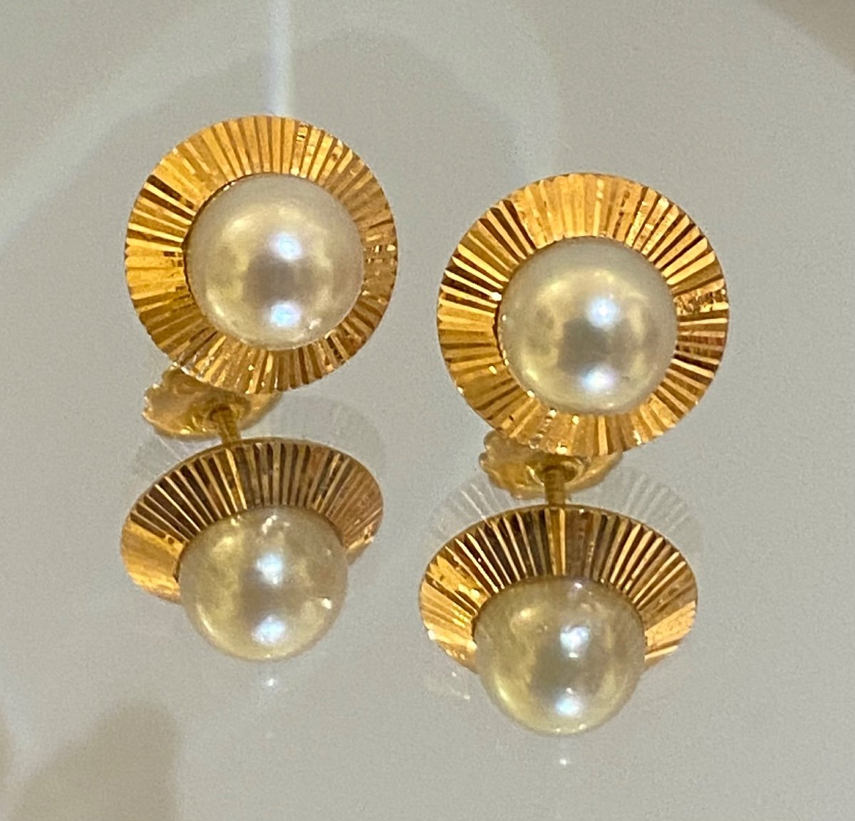 Pair Of Gold And Cultured Pearl Earrings-photo-4