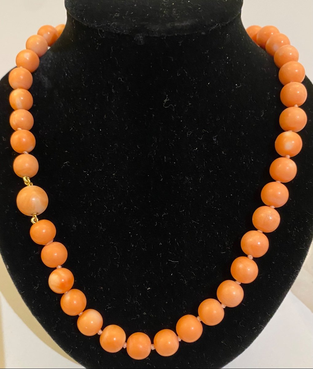 Old Coral Bead Necklace, Gold Clasp