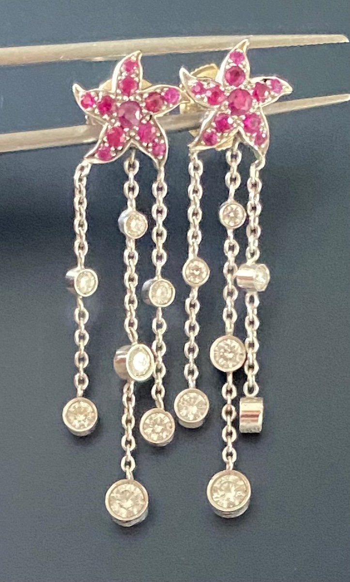 Paire De Pendants d'Oreilles En Or, Rubis Et Diamants-photo-5