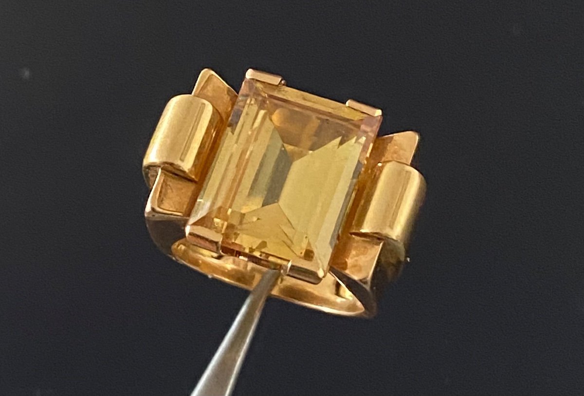 Bague Tank En Or Et Citrine-photo-2