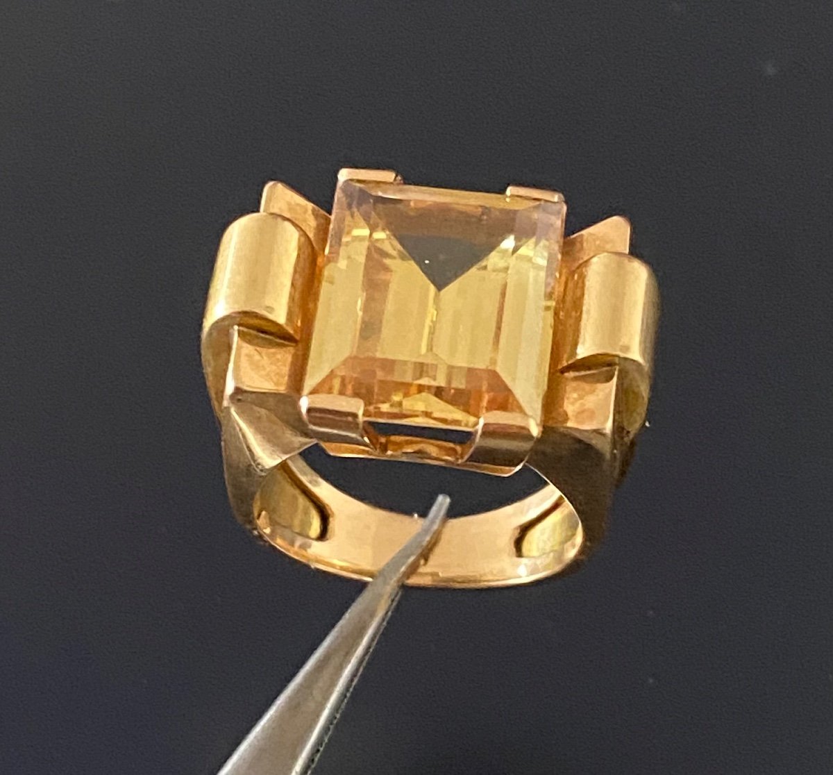 Bague Tank En Or Et Citrine