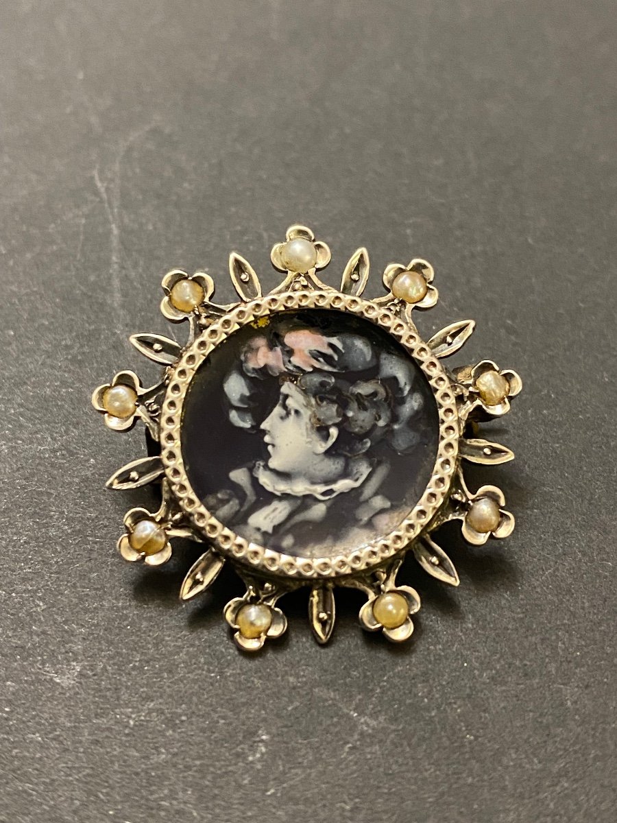 Old Metal Brooch And Hand Painted Miniature