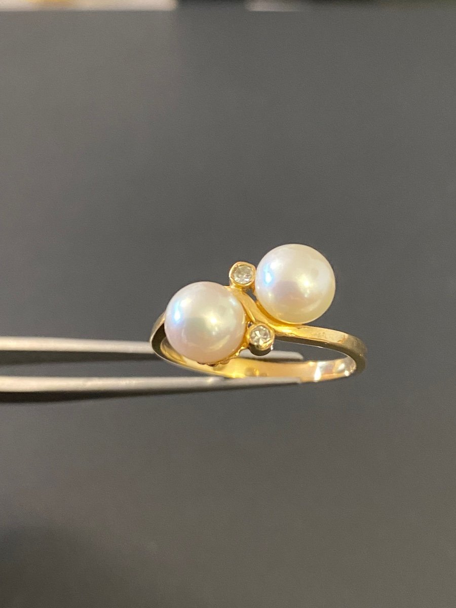 Gold Ring, Cultured Pearls And Diamonds-photo-3