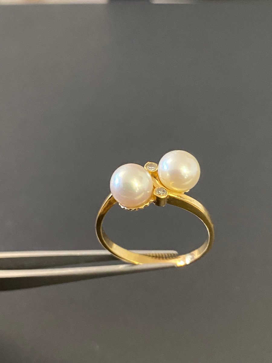 Gold Ring, Cultured Pearls And Diamonds-photo-4