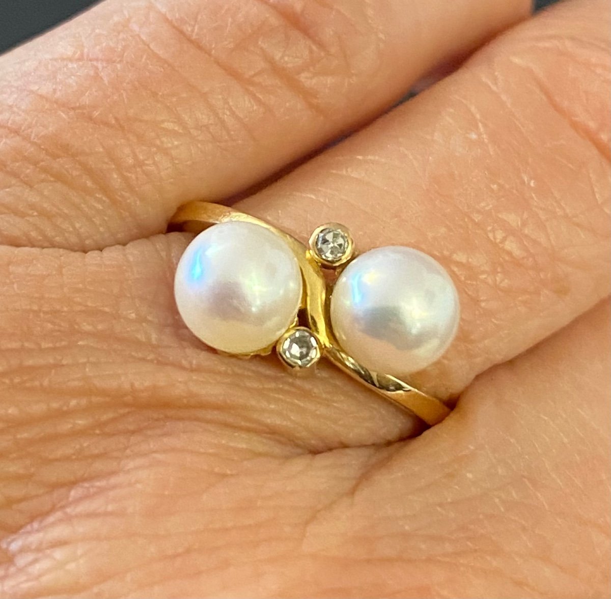 Gold Ring, Cultured Pearls And Diamonds-photo-4