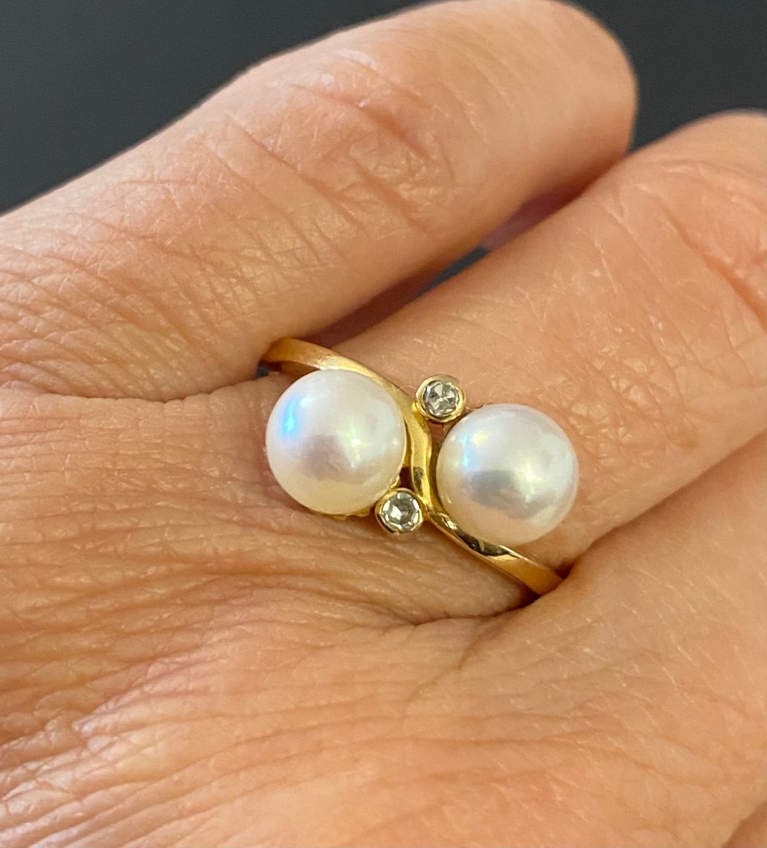 Gold Ring, Cultured Pearls And Diamonds-photo-7