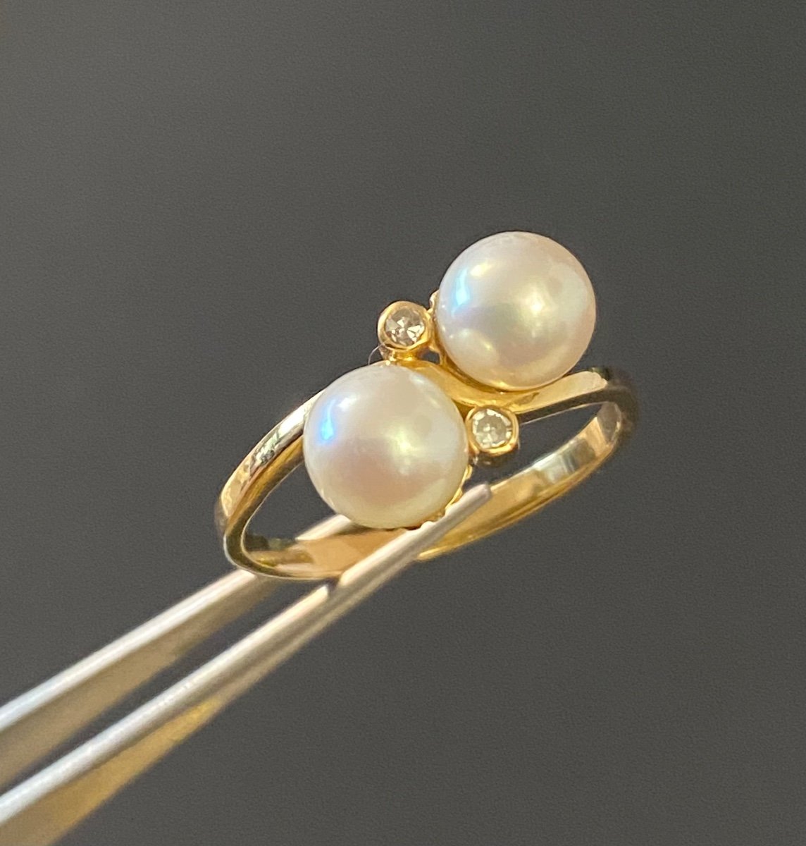 Gold Ring, Cultured Pearls And Diamonds