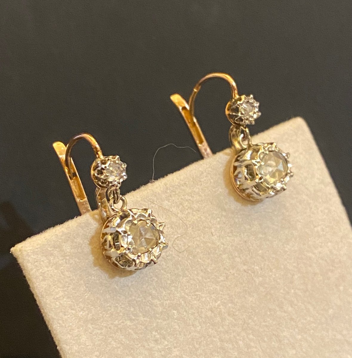 Sleeper Drop Earrings In Gold And Diamonds-photo-2