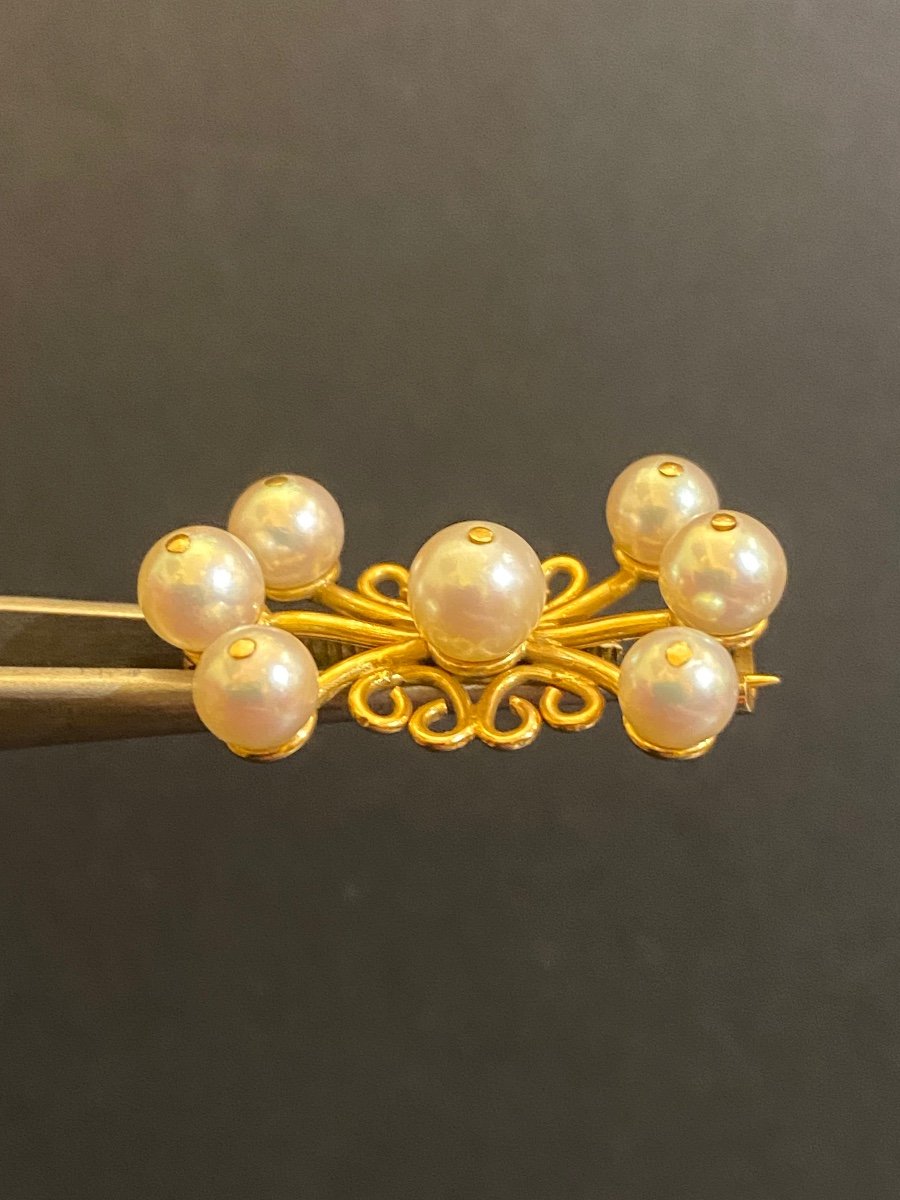 Old Brooch In Gold And Cultured Pearls-photo-3