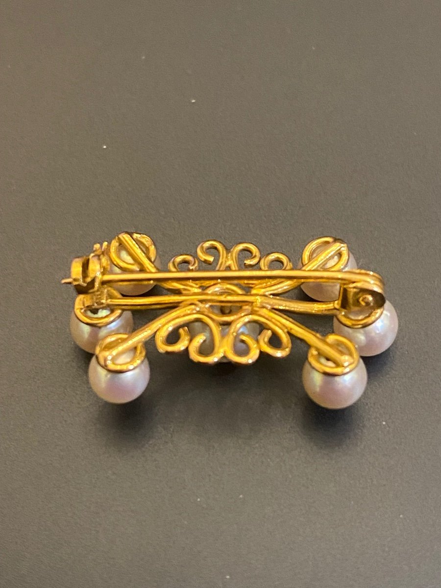 Old Brooch In Gold And Cultured Pearls-photo-4