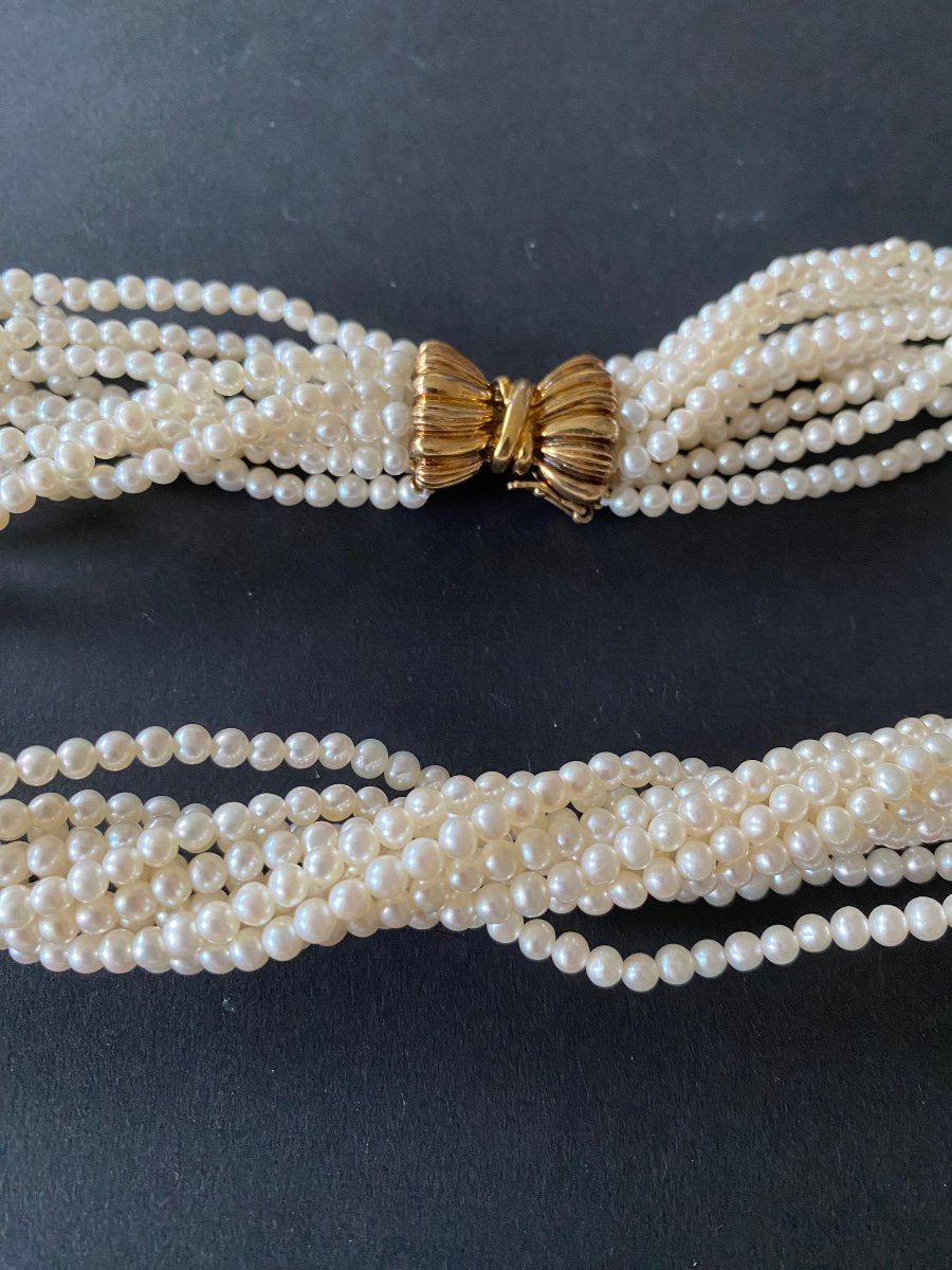 10 Tangs Cultured Pearl Necklace. Vermeil Clasp 925/1000 Eme-photo-2