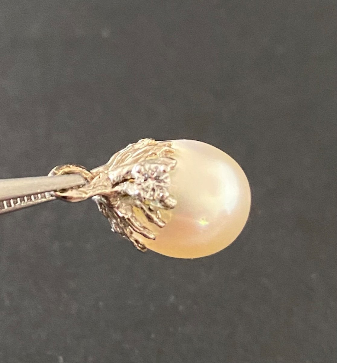 Pretty Pendant In 750/1009 Eme White Gold, Cultured Pearl And Diamond -photo-2