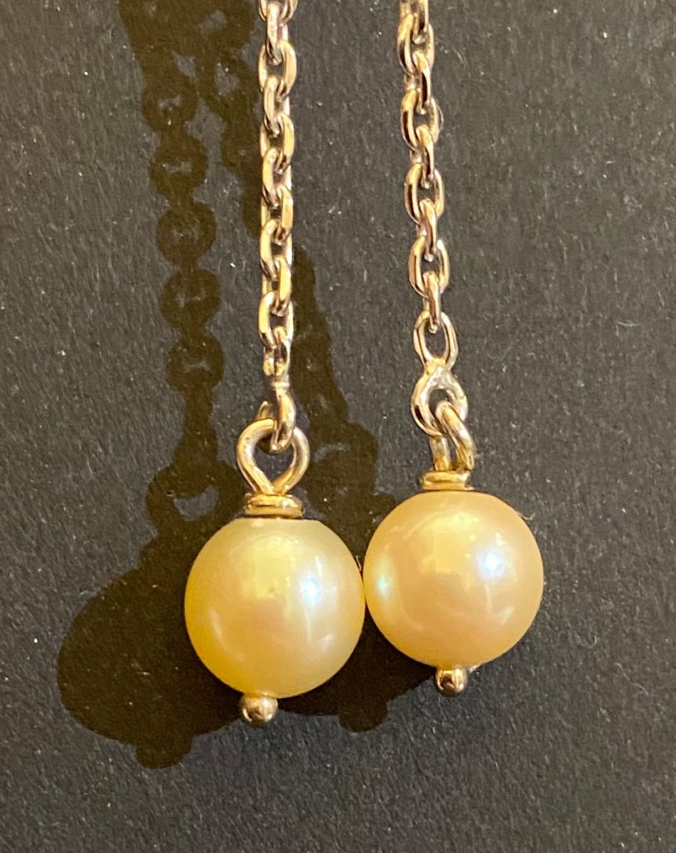 Pair Of Gold And Cultured Pearl Earrings-photo-3