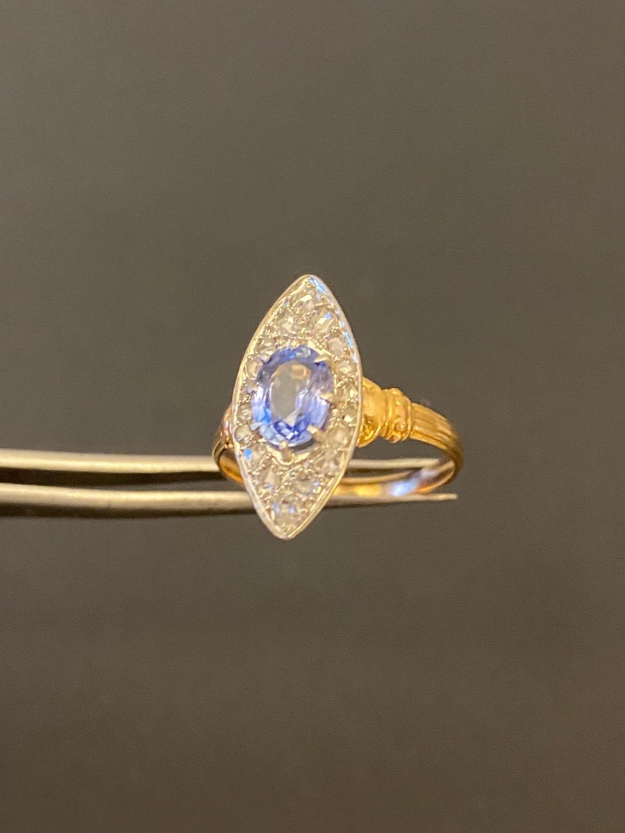 Old Navette Ring In Gold, Sapphire And Diamonds-photo-5